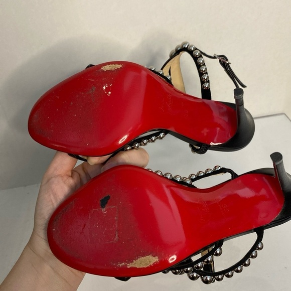 Christian Louboutin Galeria 100 Nappa Shiny Black & Silver Size 36 Pre-Owned - Picture 9 of 10